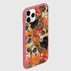 Чехол iPhone 11 Pro матовый Мопсики Цветочки, цвет: 3D-малиновый — фото 2