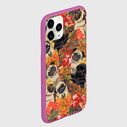 Чехол iPhone 11 Pro матовый Мопсики Цветочки, цвет: 3D-фиолетовый — фото 2