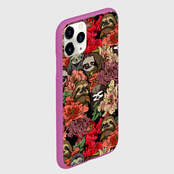 Чехол iPhone 11 Pro матовый Ленивец & Цветочки, цвет: 3D-фиолетовый — фото 2