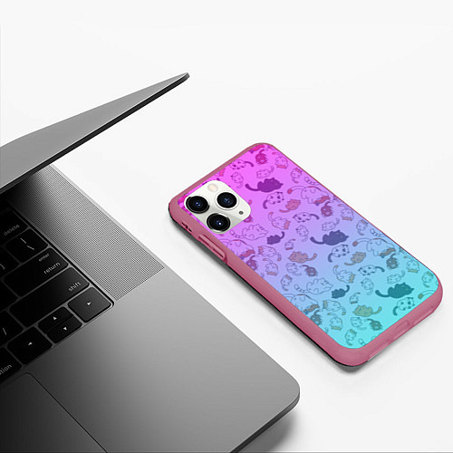 Чехол iPhone 11 Pro матовый Котики в полете / 3D-Малиновый – фото 3