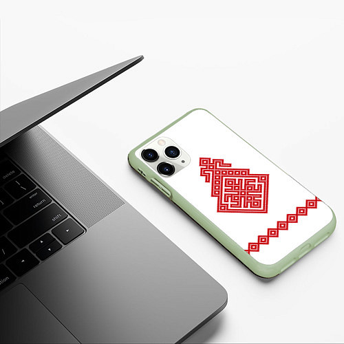 Чехол iPhone 11 Pro матовый Славянский Оберег Макошь / 3D-Салатовый – фото 3