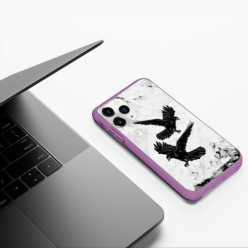 Чехол iPhone 11 Pro матовый Gothic crows / 3D-Фиолетовый – фото 3