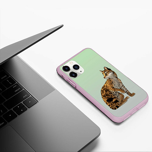 Чехол iPhone 11 Pro матовый Дикий кот оцелот / 3D-Розовый – фото 3