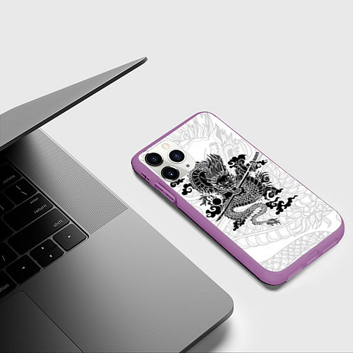 Чехол iPhone 11 Pro матовый ДРАКОН DRAGON / 3D-Фиолетовый – фото 3