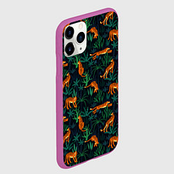 Чехол iPhone 11 Pro матовый Паттерн из Тигров и Растений, цвет: 3D-фиолетовый — фото 2