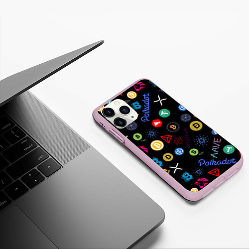 Чехол iPhone 11 Pro матовый BITCOIN PATTERN БИТКОИН Z / 3D-Розовый – фото 3