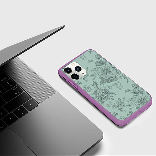 Чехол iPhone 11 Pro матовый Пионы и розы / 3D-Фиолетовый – фото 3