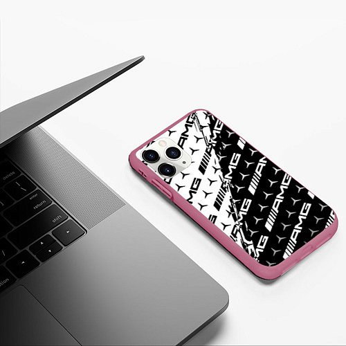 Чехол iPhone 11 Pro матовый MERCEDES BENZ AMG / 3D-Малиновый – фото 3