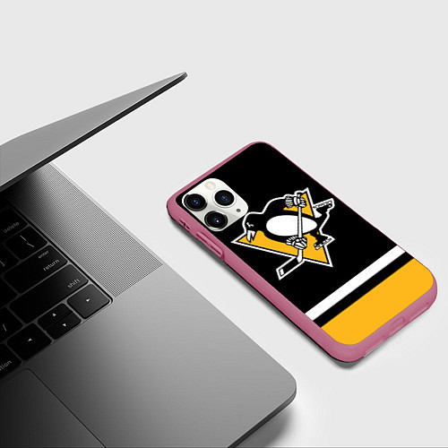 Чехол iPhone 11 Pro матовый Питтсбург Пингвинз Форма1 / 3D-Малиновый – фото 3