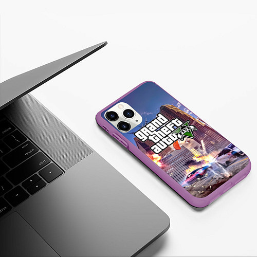 Чехол iPhone 11 Pro матовый ЭКШЕН Grand Theft Auto V / 3D-Фиолетовый – фото 3