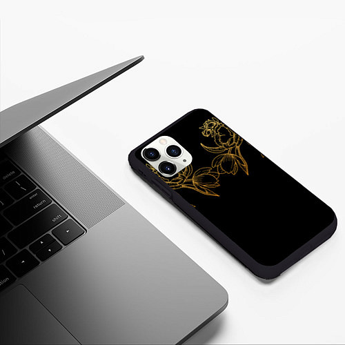 Чехол iPhone 11 Pro матовый Цветы / 3D-Черный – фото 3