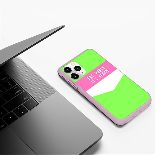 Чехол iPhone 11 Pro матовый Eat pussy Its vegan / 3D-Розовый – фото 3