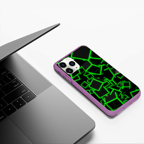 Чехол iPhone 11 Pro матовый Cyber cube / 3D-Фиолетовый – фото 3