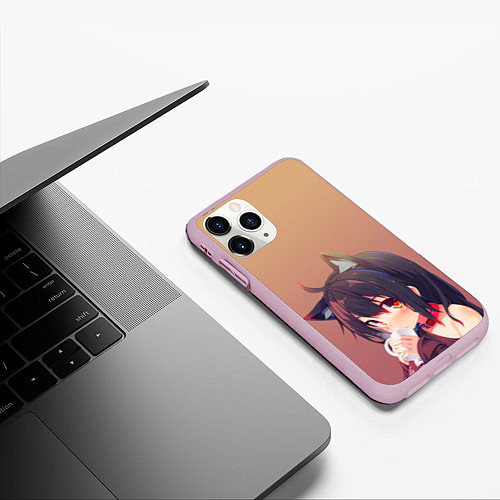 Чехол iPhone 11 Pro матовый Девочка ушки кофе / 3D-Розовый – фото 3