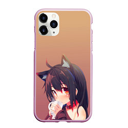 Чехол iPhone 11 Pro матовый Девочка ушки кофе, цвет: 3D-розовый