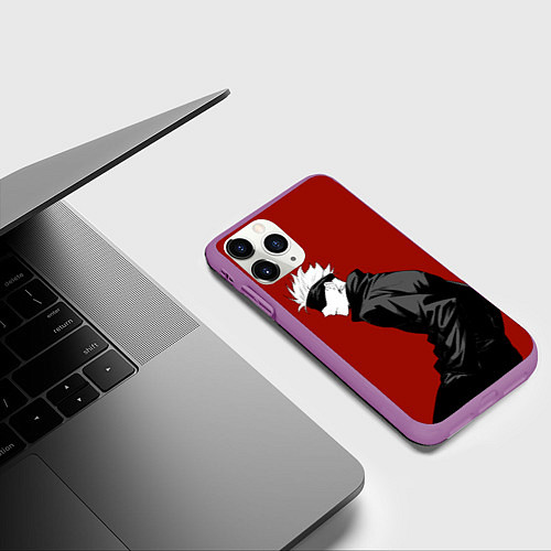 Чехол iPhone 11 Pro матовый Годжо Магическая Битва арт02 / 3D-Фиолетовый – фото 3
