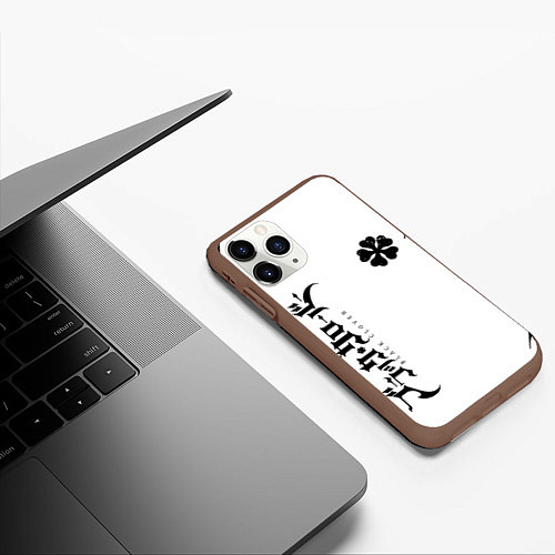 Чехол iPhone 11 Pro матовый Черный клеывер аниме / 3D-Коричневый – фото 3