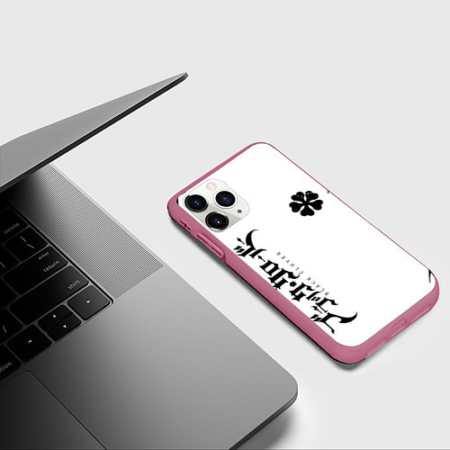 Чехол iPhone 11 Pro матовый Черный клеывер аниме / 3D-Малиновый – фото 3