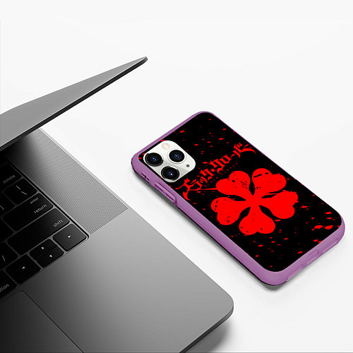 Чехол iPhone 11 Pro матовый ЧЕРНЫЙ КЛЕВЕР АНИМЕ, / 3D-Фиолетовый – фото 3