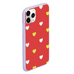 Чехол iPhone 11 Pro матовый Сердечки на красном паттерн, цвет: 3D-светло-сиреневый — фото 2