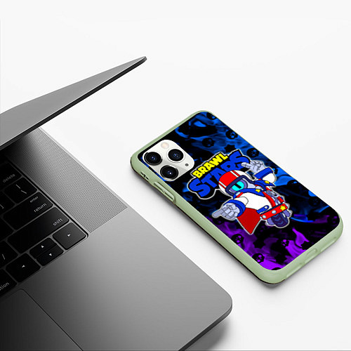 Чехол iPhone 11 Pro матовый Brawl StarsSuperstar Stu / 3D-Салатовый – фото 3