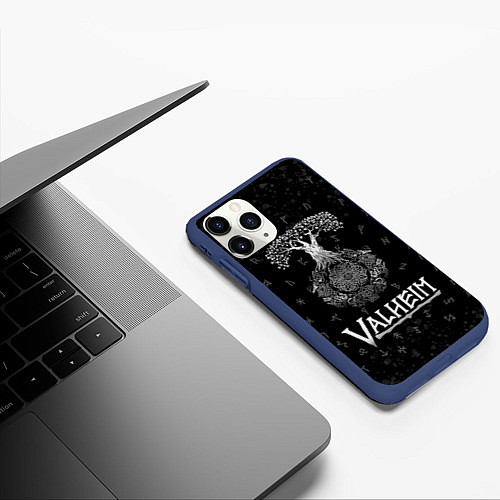 Чехол iPhone 11 Pro матовый Valheim Руны Иггдрасиль / 3D-Тёмно-синий – фото 3