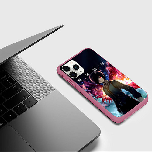 Чехол iPhone 11 Pro матовый Тоука Киришима Токийский гуль / 3D-Малиновый – фото 3