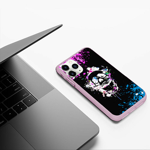 Чехол iPhone 11 Pro матовый Череп в краске / 3D-Розовый – фото 3