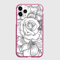 Чехол iPhone 11 Pro матовый Тату цветы, цвет: 3D-малиновый