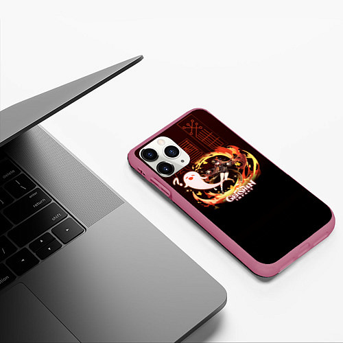 Чехол iPhone 11 Pro матовый Genshin Impact - Hu Tao / 3D-Малиновый – фото 3