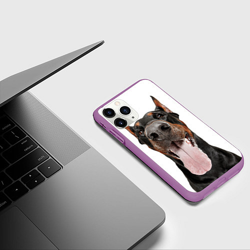 Чехол iPhone 11 Pro матовый Доберман Doberman / 3D-Фиолетовый – фото 3