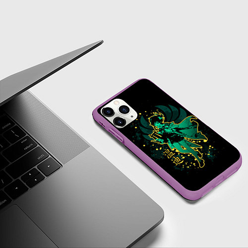 Чехол iPhone 11 Pro матовый GENSHIN IMPACT, ВЕНТИ / 3D-Фиолетовый – фото 3