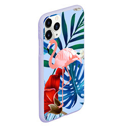 Чехол iPhone 11 Pro матовый Фламинго в папоротнике, цвет: 3D-светло-сиреневый — фото 2