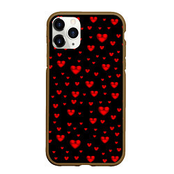 Чехол iPhone 11 Pro матовый Красные сердца, цвет: 3D-коричневый