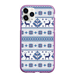 Чехол iPhone 11 Pro матовый Русские народные узоры, цвет: 3D-фиолетовый