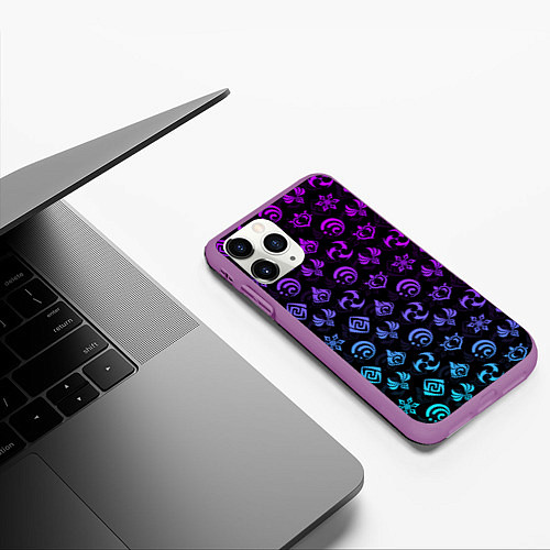 Чехол iPhone 11 Pro матовый GENSHIN IMPACT NEON / 3D-Фиолетовый – фото 3