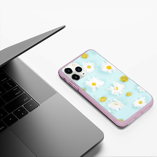 Чехол iPhone 11 Pro матовый Ромашки / 3D-Розовый – фото 3