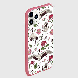 Чехол iPhone 11 Pro матовый Узор с журавлями, цвет: 3D-малиновый — фото 2