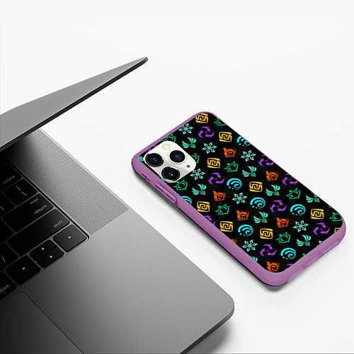 Чехол iPhone 11 Pro матовый GENSHIN IMPACT ЭМБЛЕМЫ / 3D-Фиолетовый – фото 3
