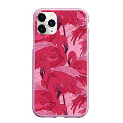 Чехол iPhone 11 Pro матовый Розовые фламинго, цвет: 3D-розовый