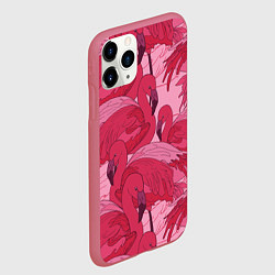 Чехол iPhone 11 Pro матовый Розовые фламинго, цвет: 3D-малиновый — фото 2