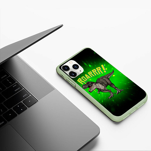 Чехол iPhone 11 Pro матовый Roarrr! Динозавр T-rex / 3D-Салатовый – фото 3