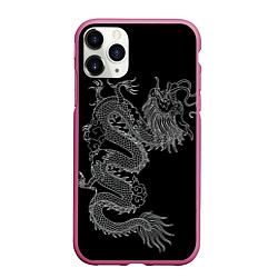 Чехол iPhone 11 Pro матовый ЧБ Дракон, цвет: 3D-малиновый