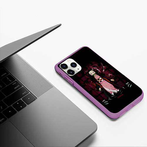 Чехол iPhone 11 Pro матовый Nezuko Kamado Kimetsu no Yaiba / 3D-Фиолетовый – фото 3