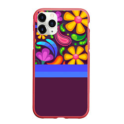 Чехол iPhone 11 Pro матовый Мультяшные Цветы, цвет: 3D-красный