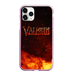 Чехол iPhone 11 Pro матовый Valheim огненный лого, цвет: 3D-розовый