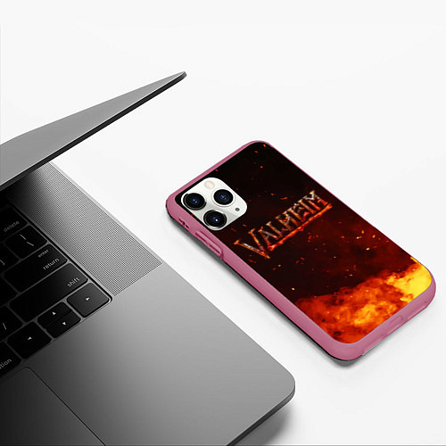 Чехол iPhone 11 Pro матовый Valheim огненный лого / 3D-Малиновый – фото 3