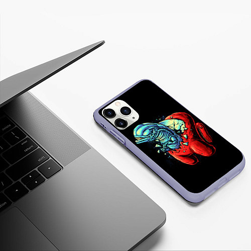 Чехол iPhone 11 Pro матовый Among Us Aliens / 3D-Светло-сиреневый – фото 3