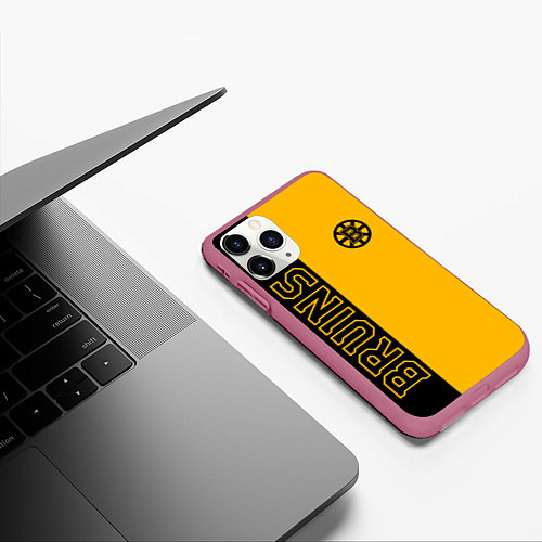 Чехол iPhone 11 Pro матовый NHL BOSTON BRUINS / 3D-Малиновый – фото 3