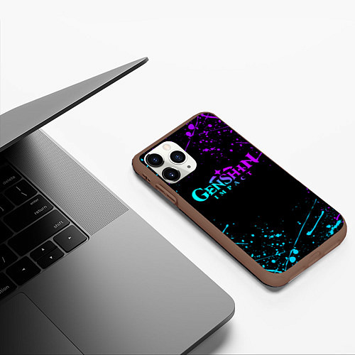 Чехол iPhone 11 Pro матовый GENSHIN IMPACT NEON LOGO / 3D-Коричневый – фото 3